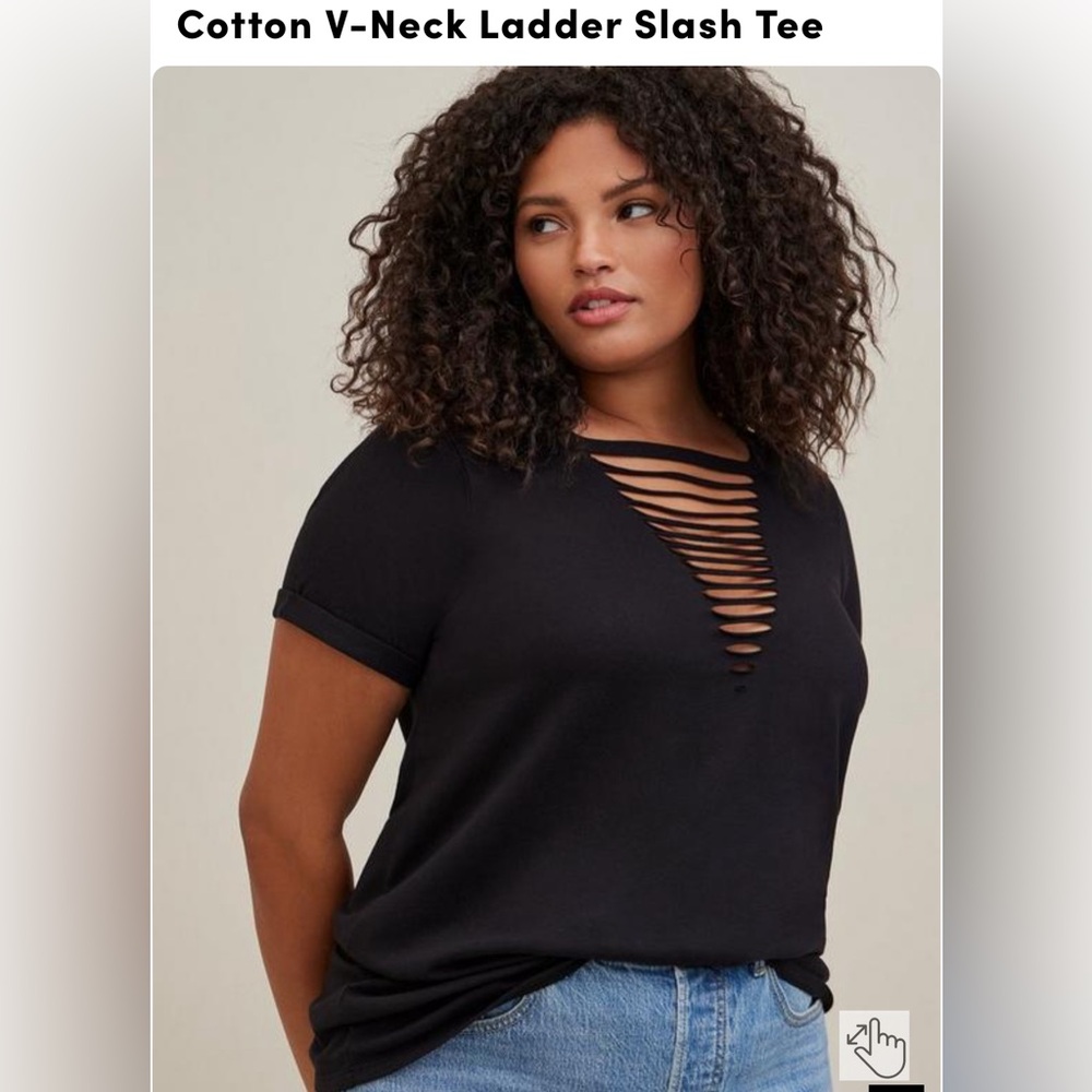 Torrid Cotton V-Neck Ladder Slash Tee Black Size 3